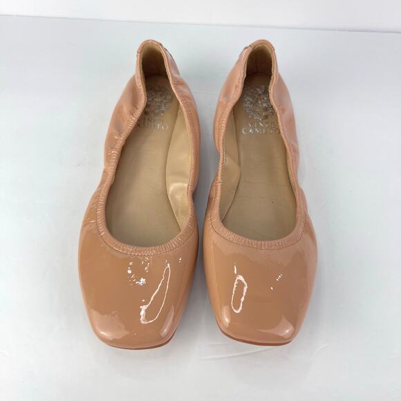 Vince Camuto 8.5 Brindin Ballet Flat Nude/Tan Elastic Square Toe Patent Leather - Picture 1 of 9